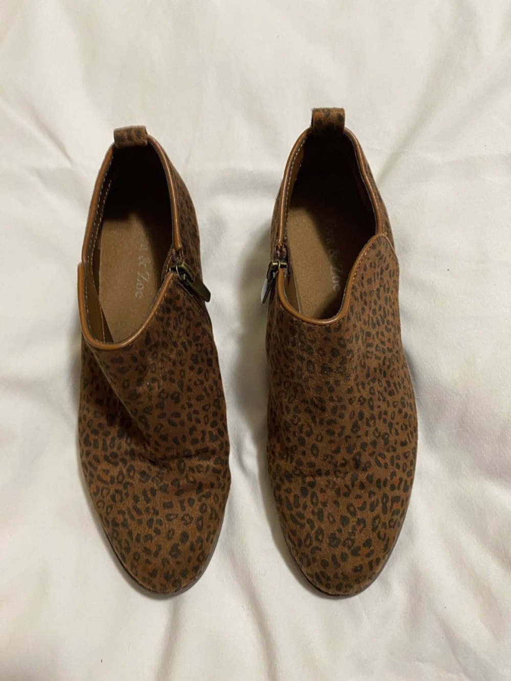 Leopard-Print Ankle Booties in Brown Suede-Look